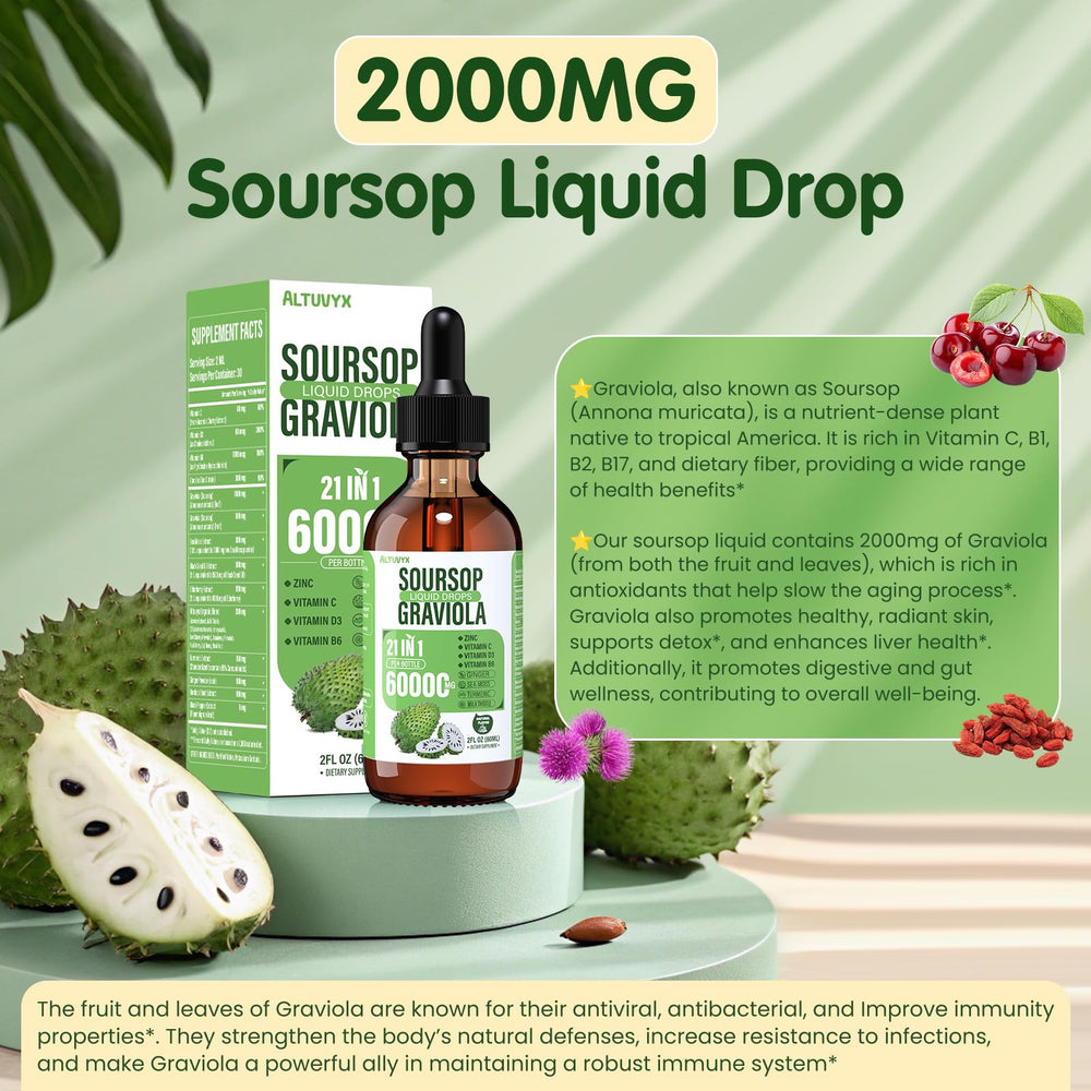 Altuvyx 21 in 1 soursop liquid dropper enabling straight or water based use.