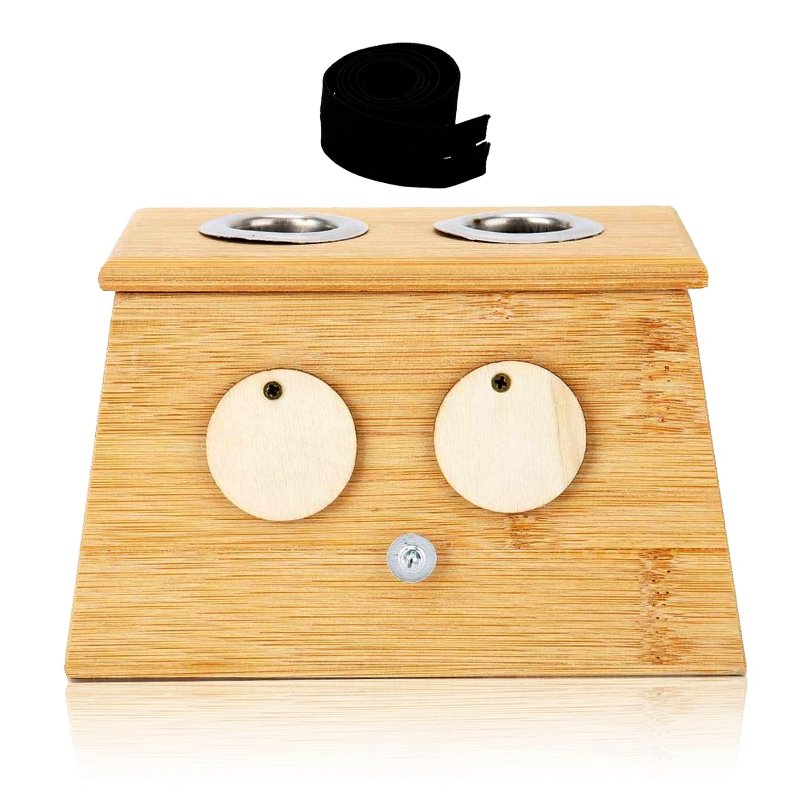 Alucy bamboo moxa box top view shows compact 2-hole design for efficient warmth.