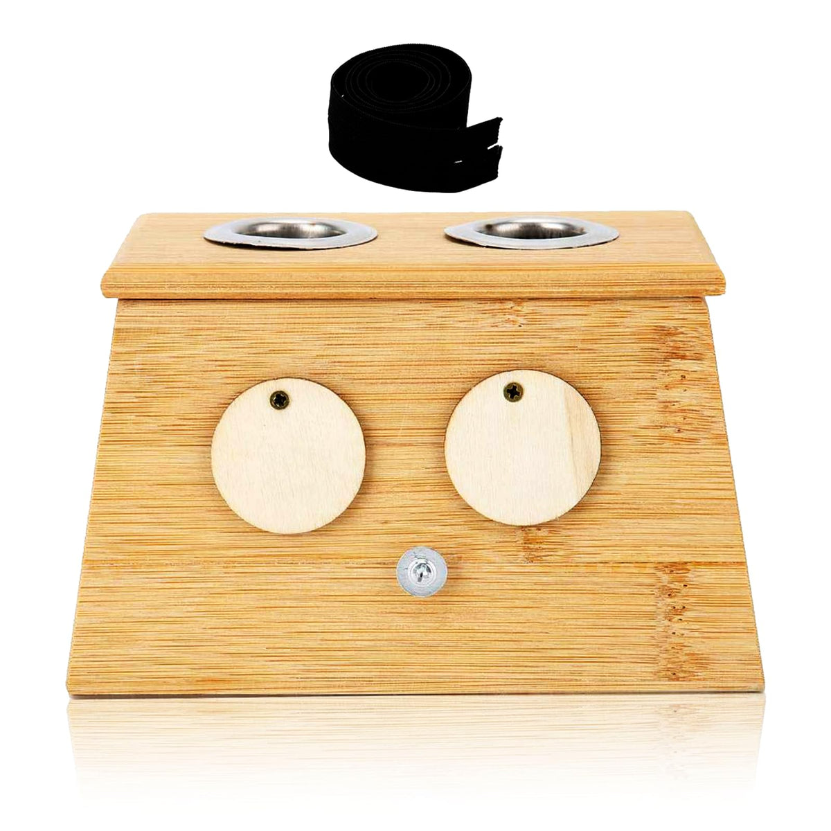 Alucy bamboo moxa box top view shows compact 2-hole design for efficient warmth.