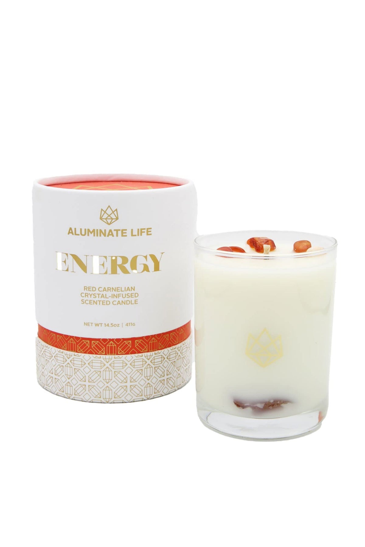 Aluminate Life energy citrus candle jar with bright lemon and grapefruit notes.