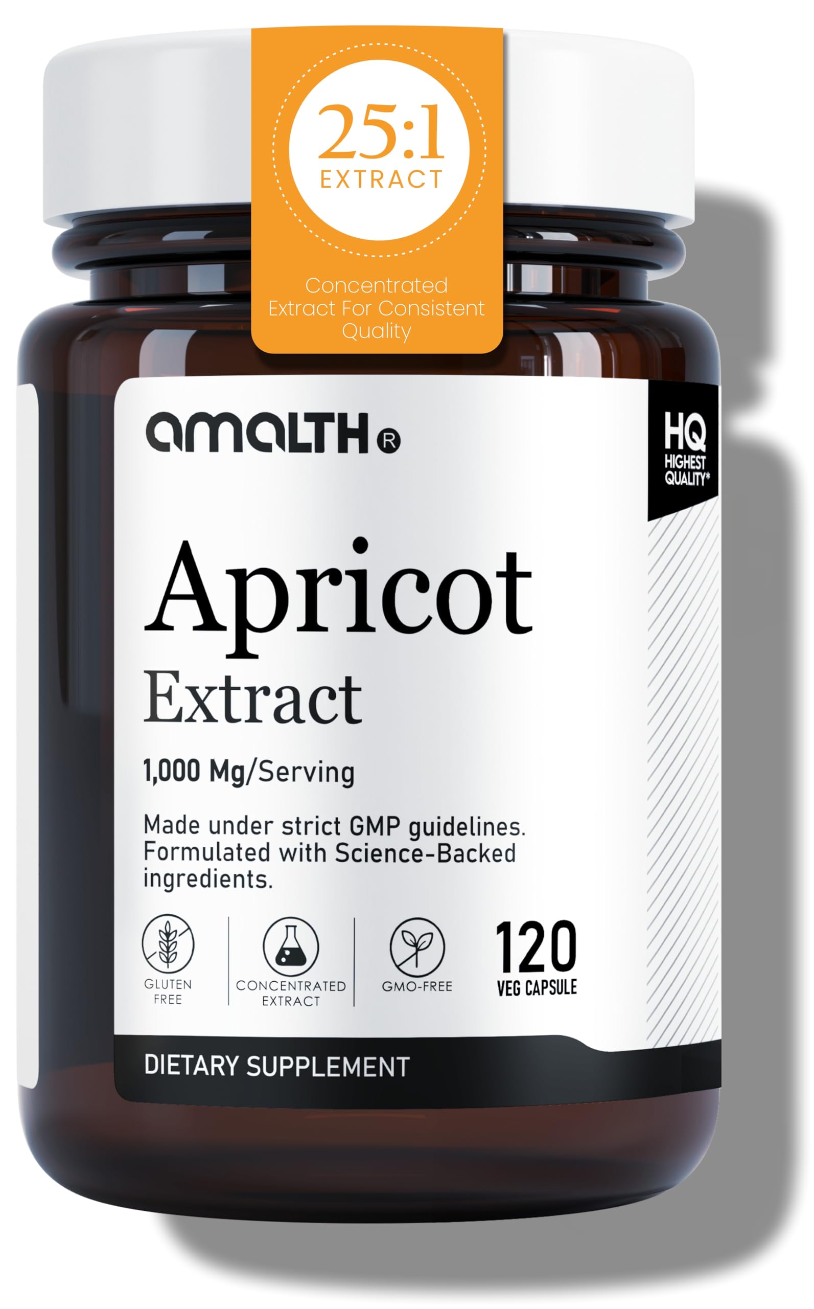 AMALTH Apricot Extract bottle showing the 60-day supply for daily wellness