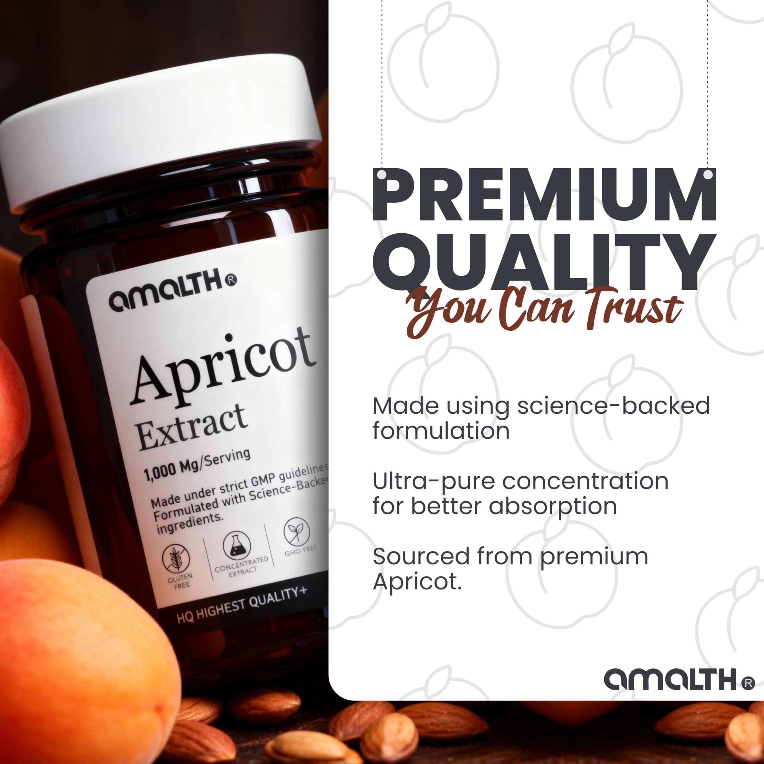 AMALTH Apricot Extract ingredient panel showcases quality and purity
