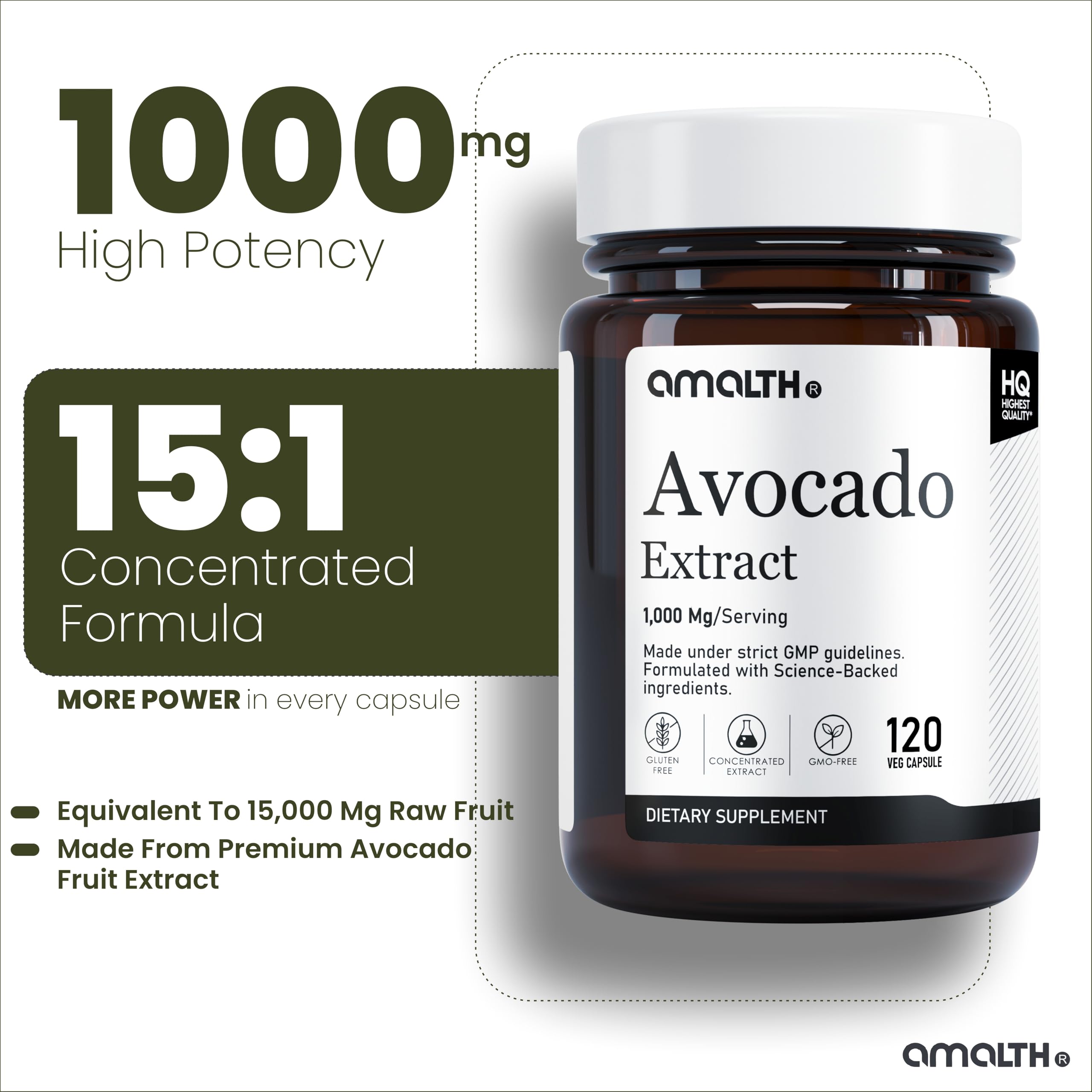 AMALTH avocado capsules on white background suggesting daily digestive health support