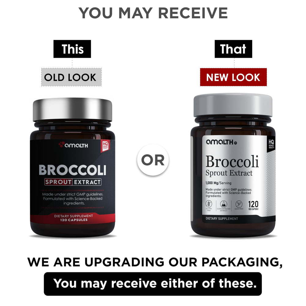 AMALTH broccoli sprout capsules on blister pack for a 60-day routine.