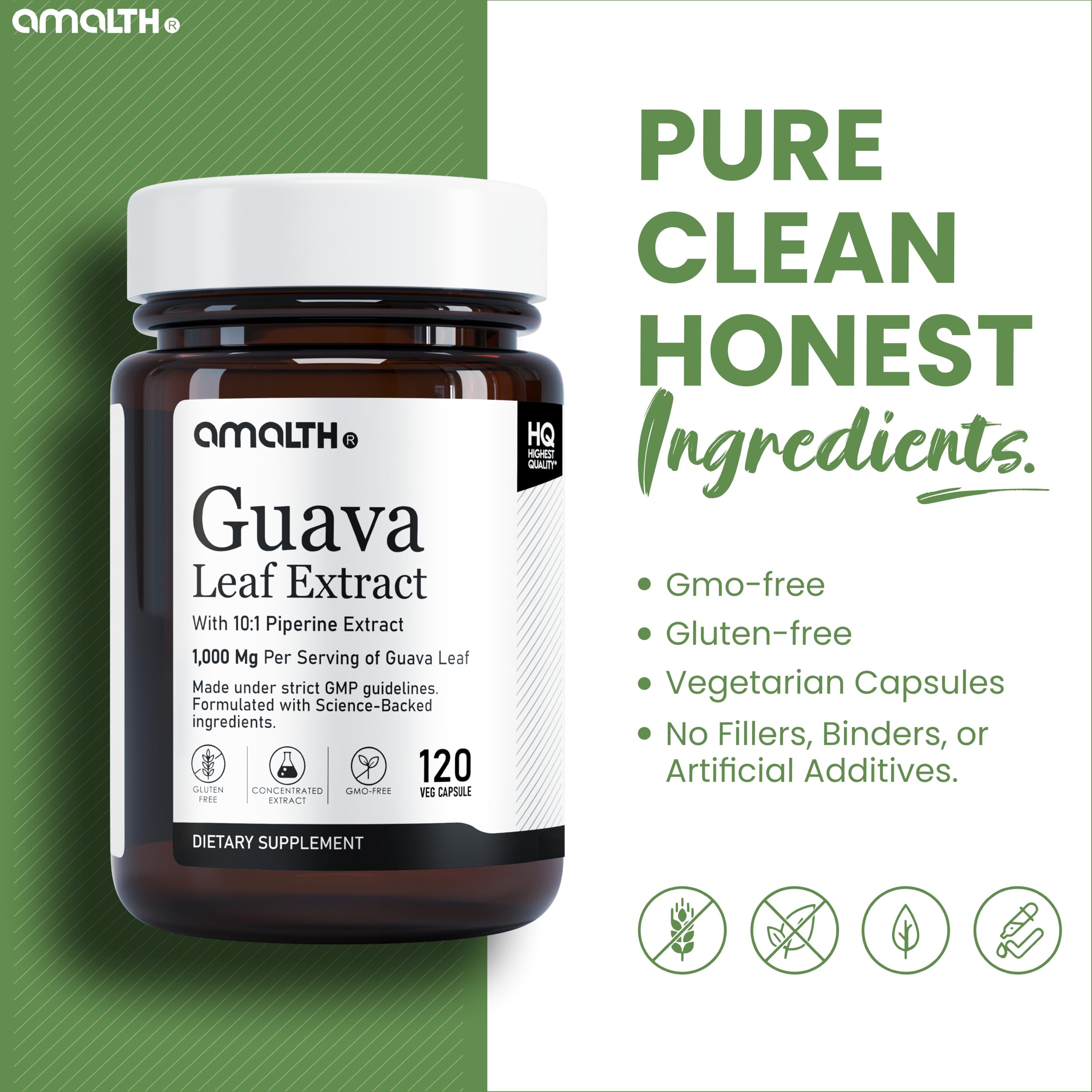 AMALTH Guava Leaf Extract scene with glass and capsules for daily routine
