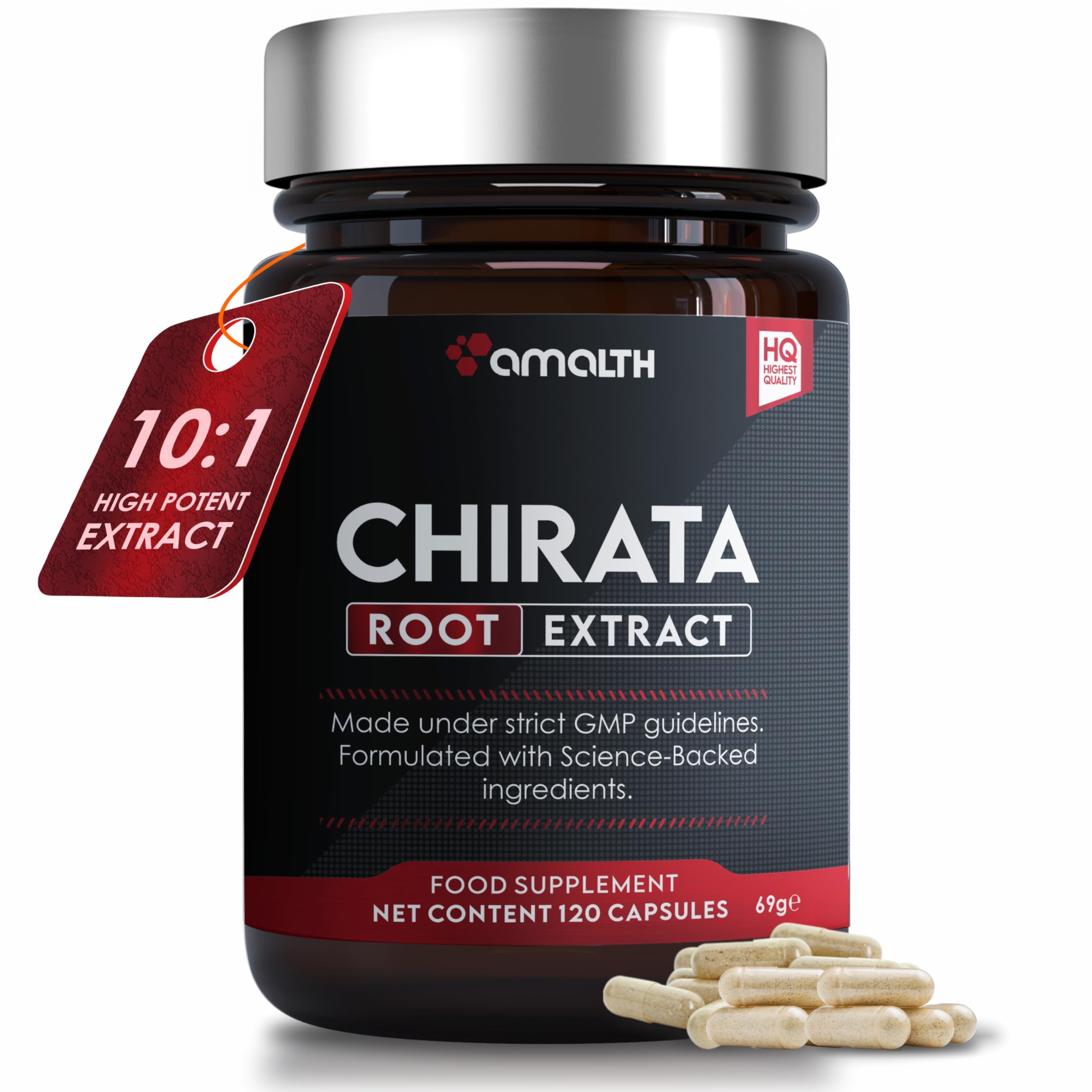 AMALTH Swertia Chirata powder bottle showing premium herbal extract for daily use