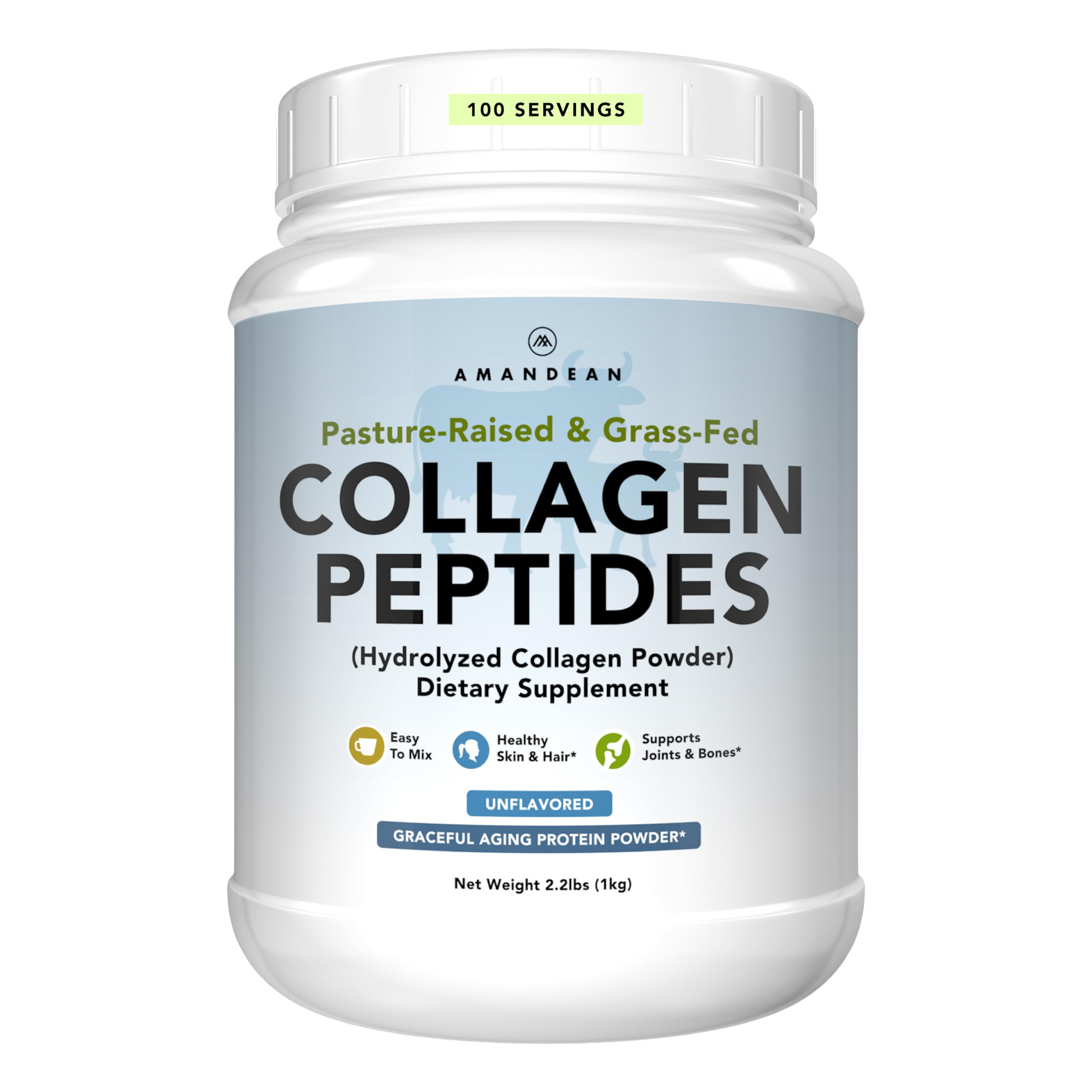 AMANDEAN collagen powder 1kg bag with smooth mix in hot or cold drinks