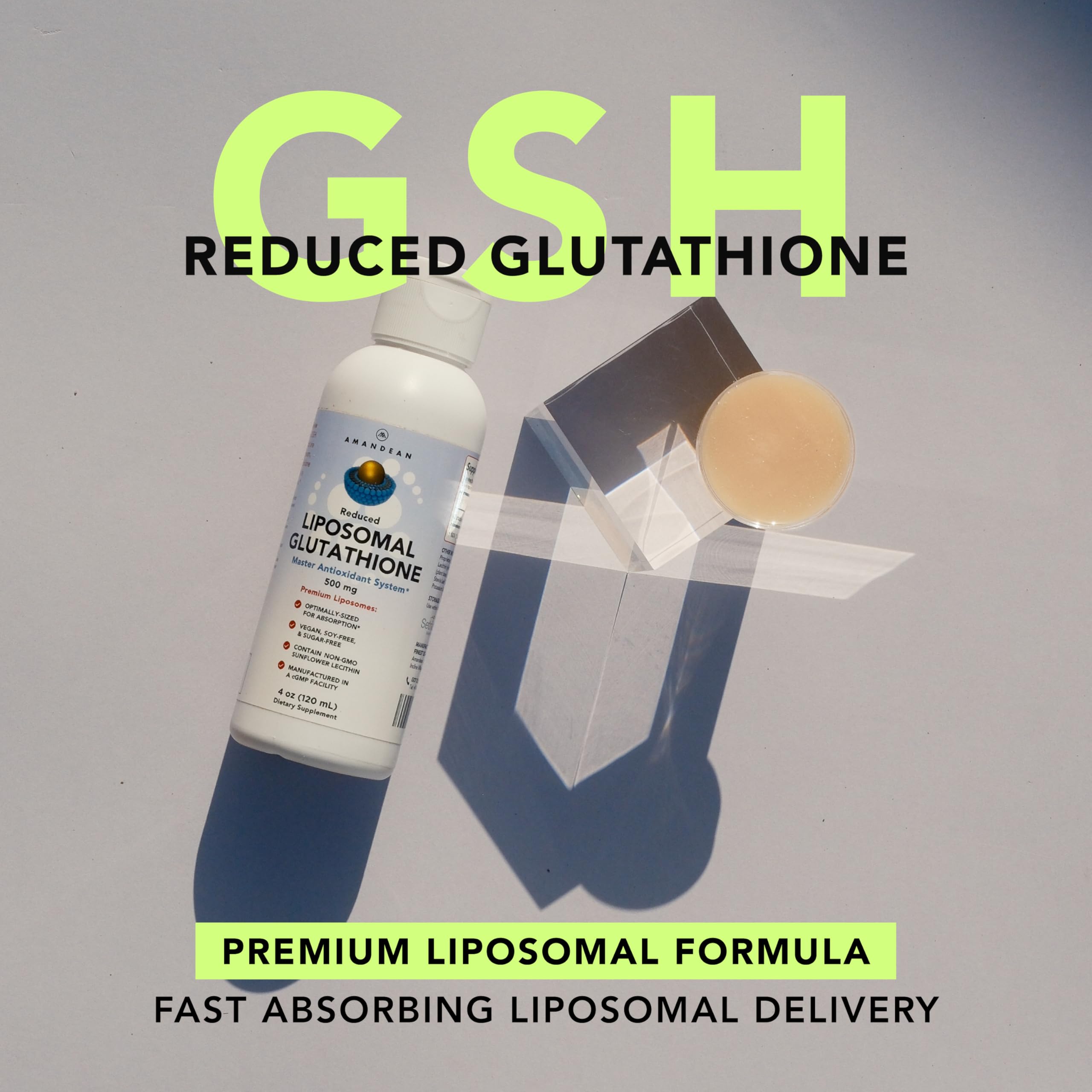 AMANDEAN Liposomal Glutathione back label detailing detox support ingredients