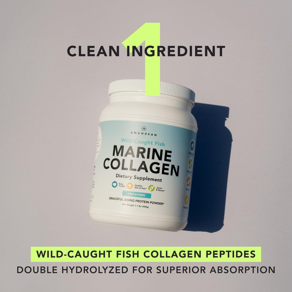 AMANDEAN collagen scoop dissolving smoothly in a beverage