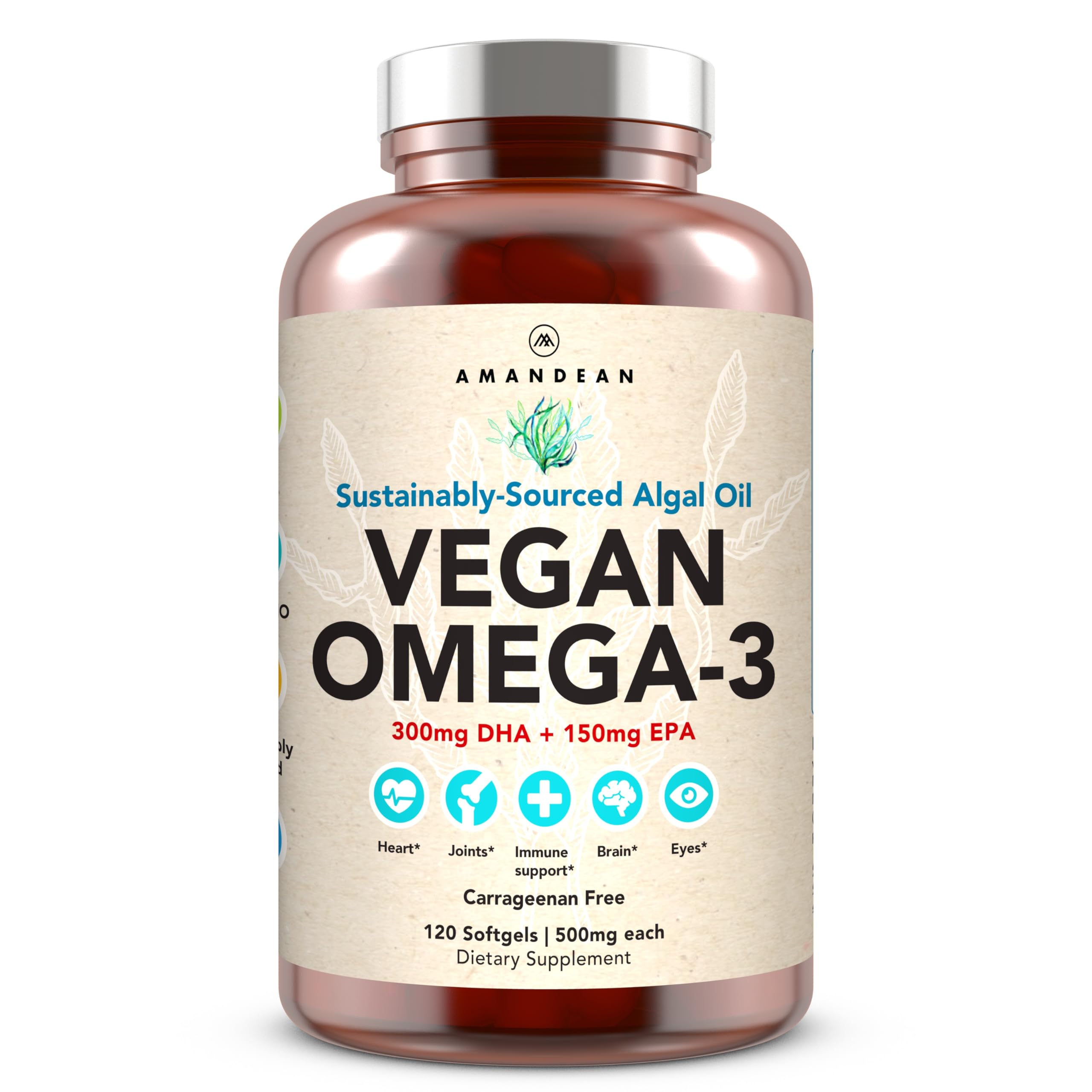 AMANDEAN Vegan Omega-3 softgels close-up for daily heart and brain support