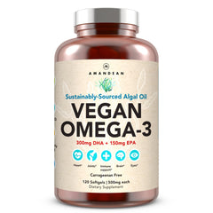 AMANDEAN Vegan Omega-3 softgels close-up for daily heart and brain support