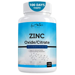 Amate Life zinc supplement bottle showing the label for immune support and daily vitality
