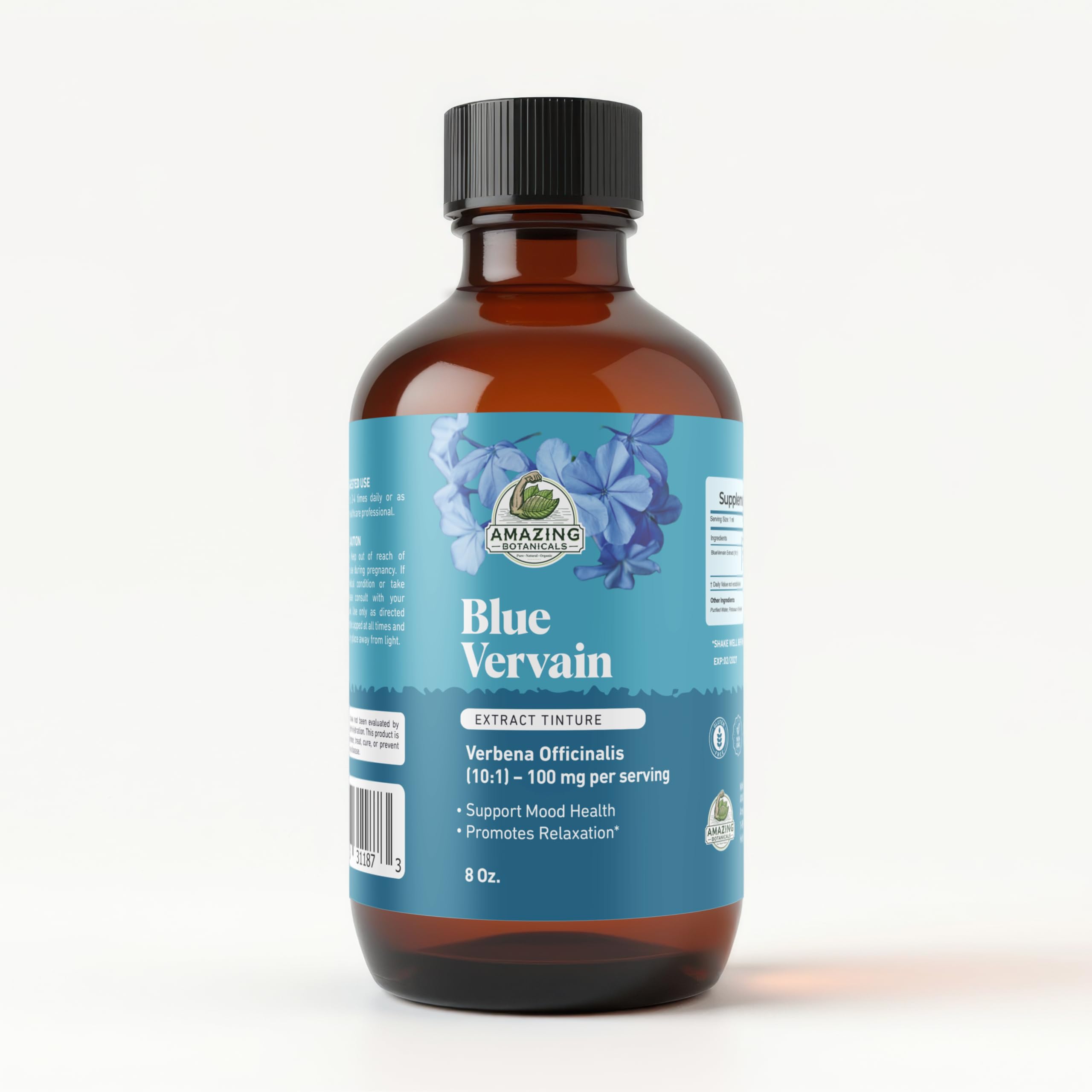 Amazing Botanicals Blue Vervain 10X tincture bottle for calm, focus, and mood support
