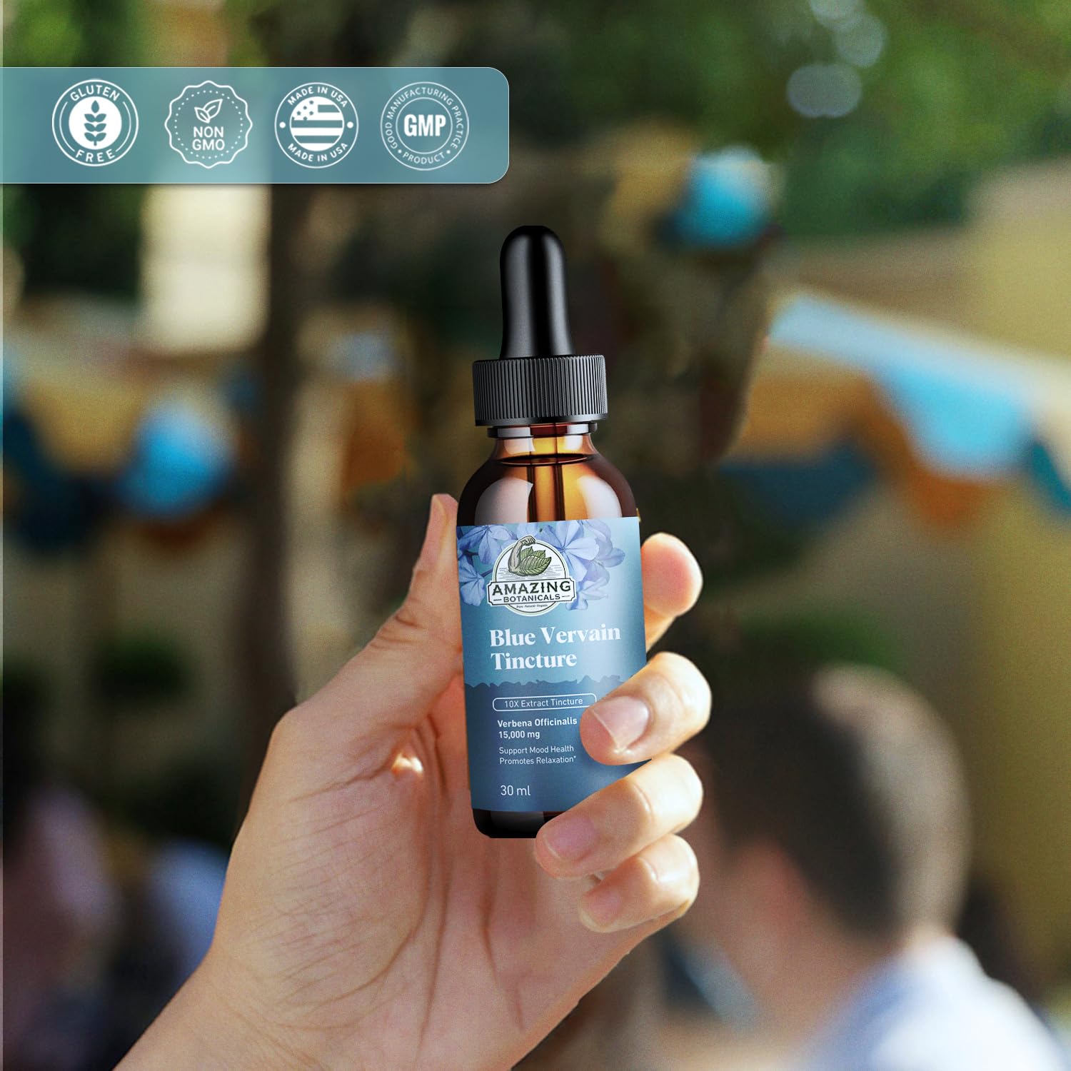 Amazing Botanicals Blue Vervain tincture ready for everyday rituals and self-care.