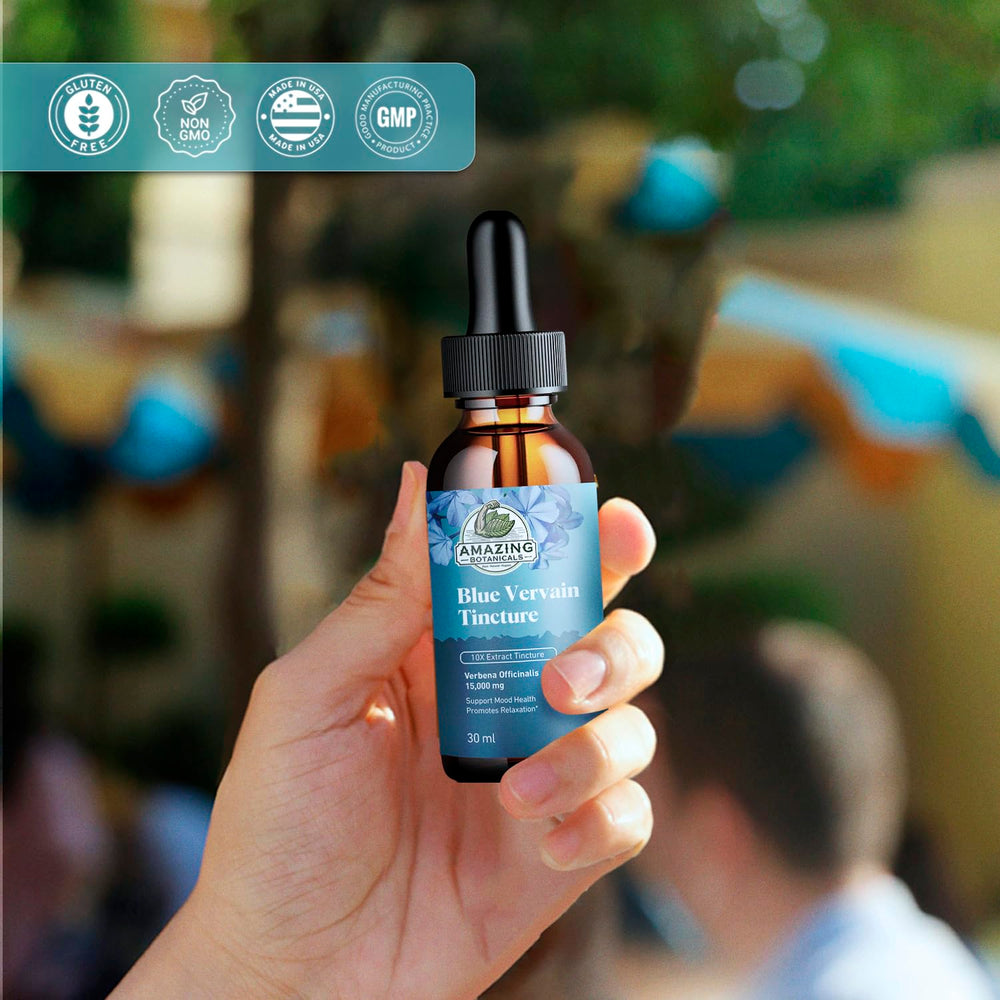 Amazing Botanicals Blue Vervain tincture ready for everyday rituals and self-care.