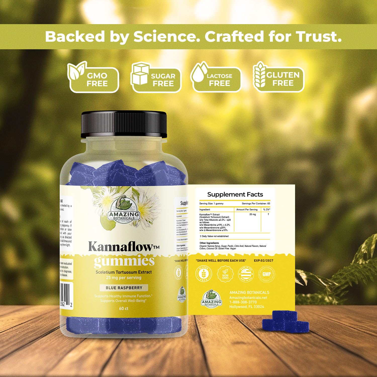 Amazing Botanicals Kannaflow gummies poured into hand for on-the-go use.