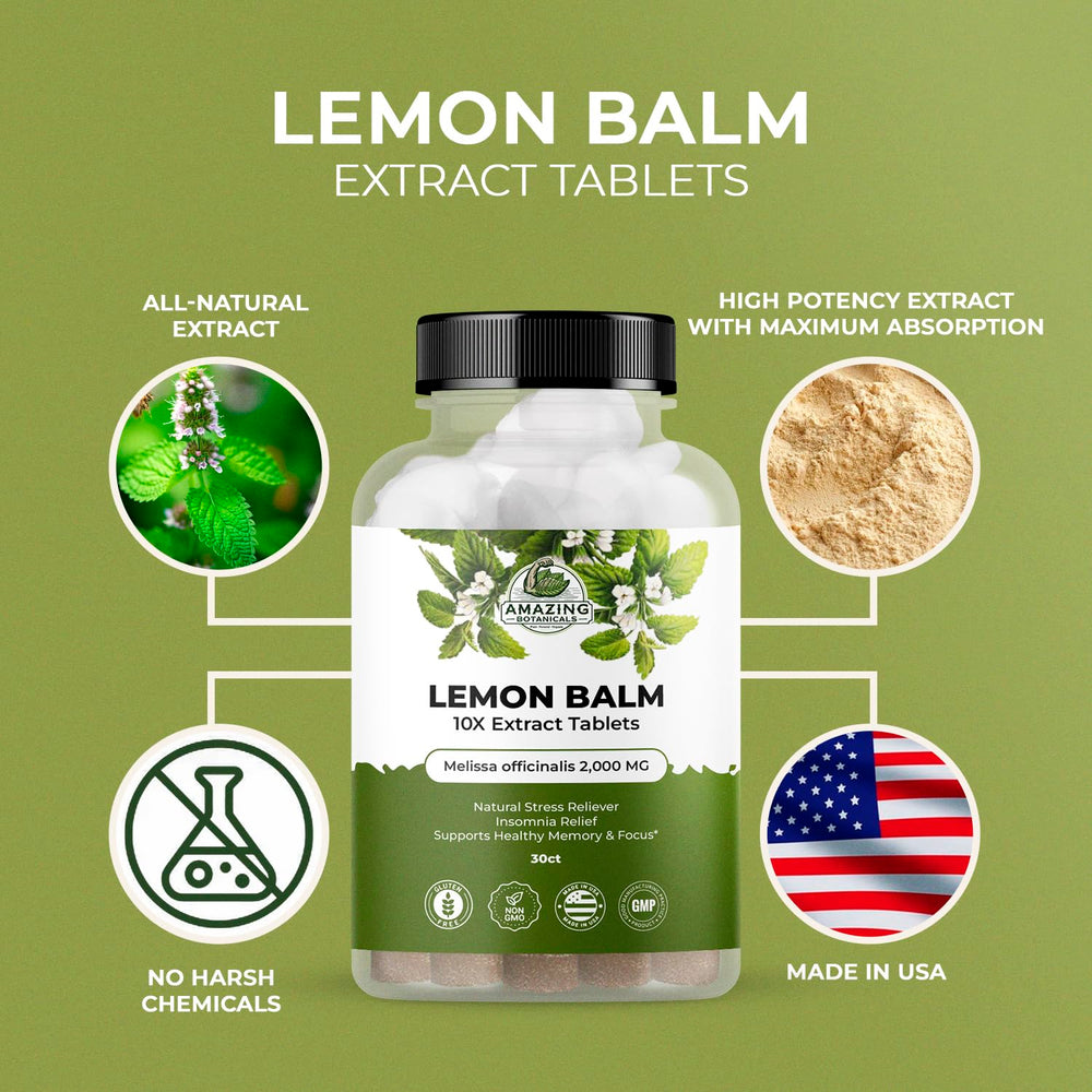 Amazing Botanicals Lemon Balm gluten-free non-GMO formula suitable for diets