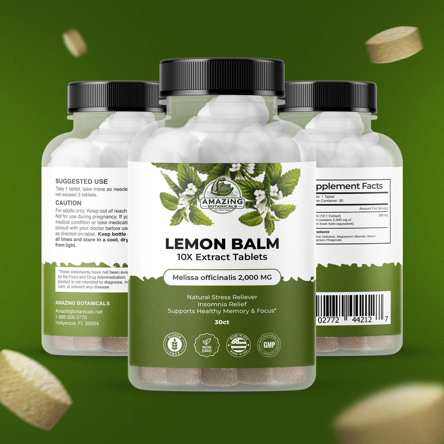 Amazing Botanicals Lemon Balm label image emphasizes ingredients and quality