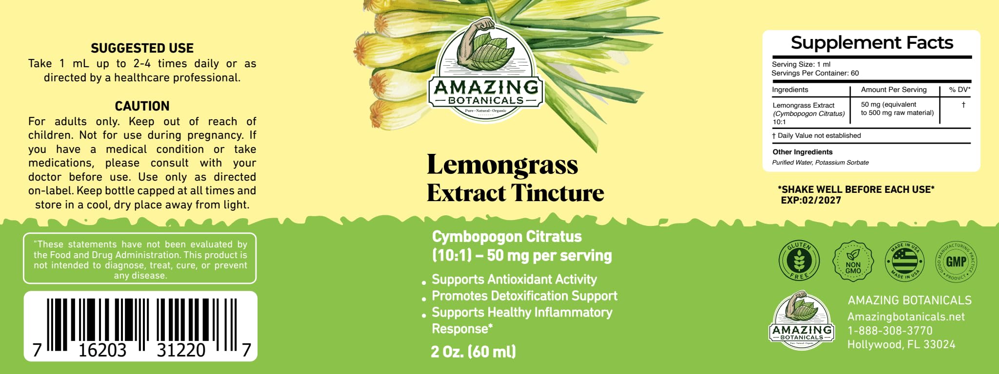 Amazing Botanicals Lemongrass Tincture drops ready to mix in beverages
