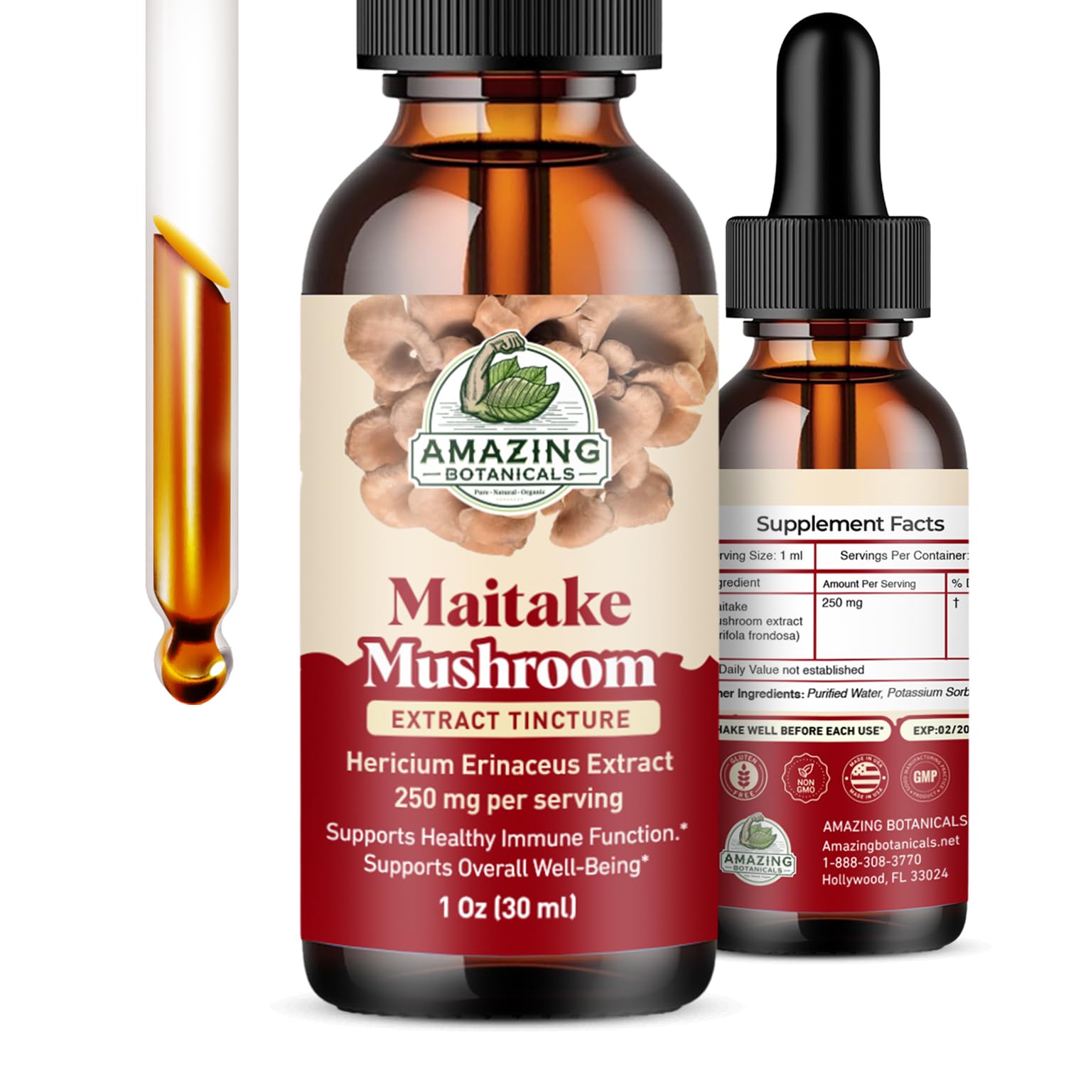 Amazing Botanicals Maitake extract bottle for daily wellness routine.