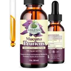 Amazing Botanicals Mucuna bottle front: clean, alcohol-free herbal tincture for daily wellness