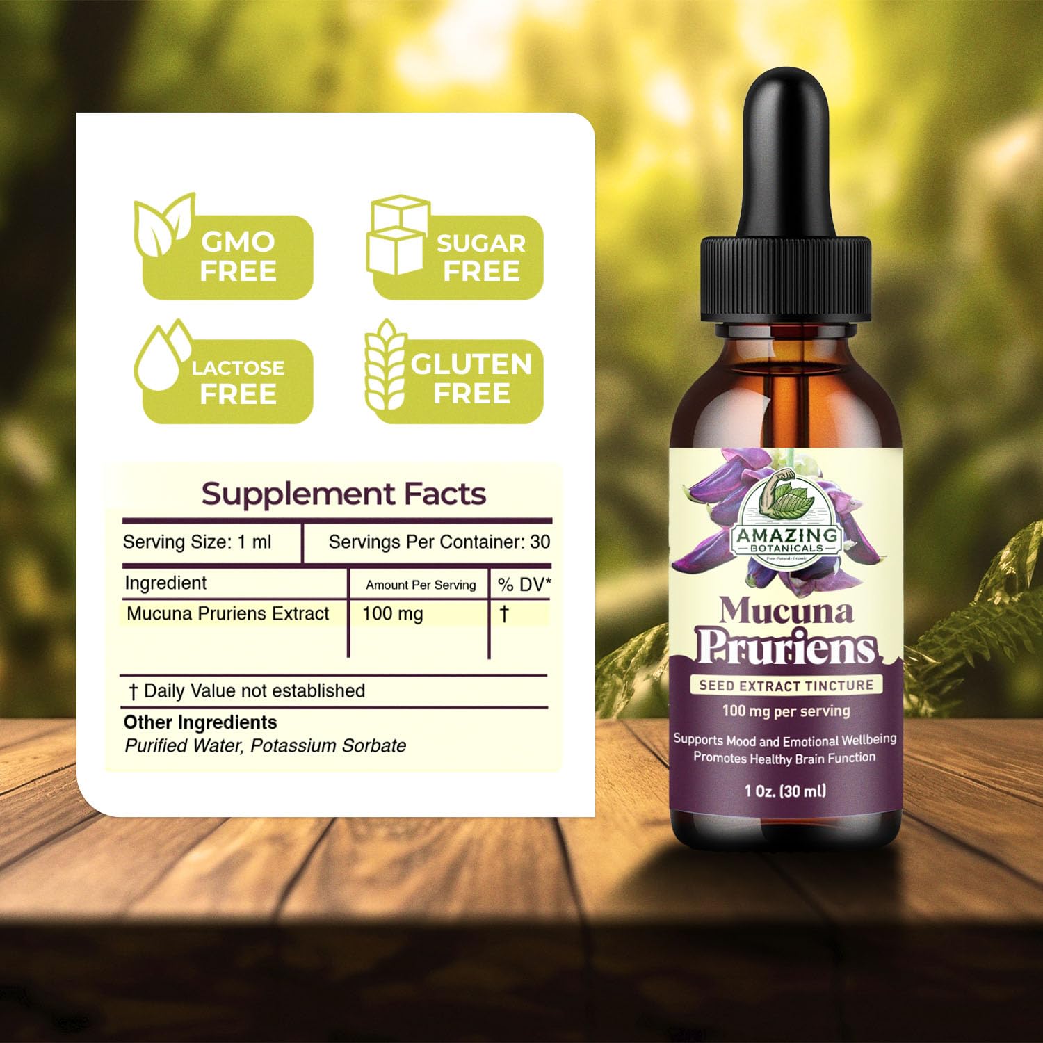 Amazing Botanicals Mucuna drops pour: easy dosing for daily wellness