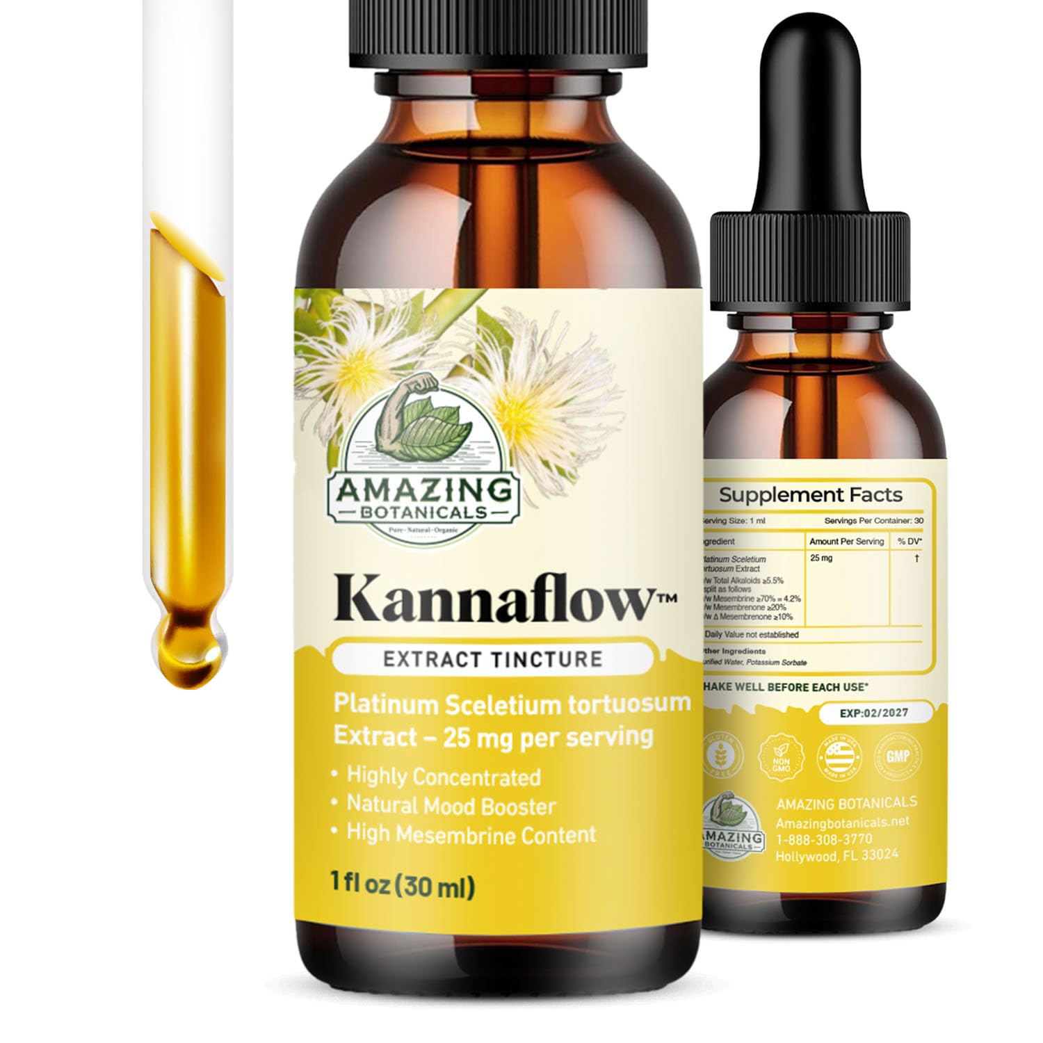 Amazing Botanicals dropper delivering a precise 25mg dose per serving.