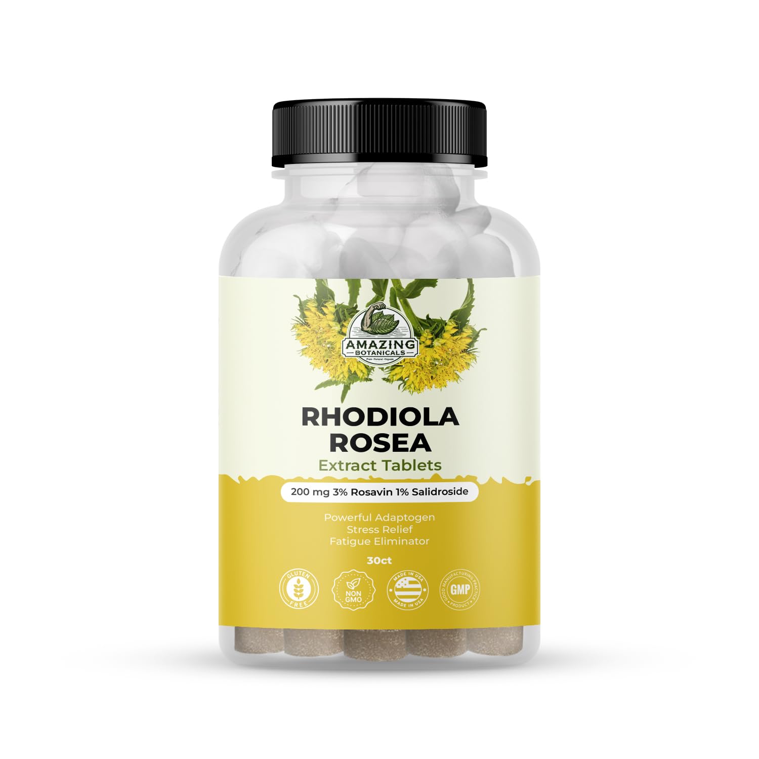 Amazing Botanicals Rhodiola Rosea bottle front shows potential daily energy support