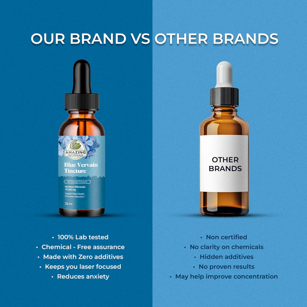 Amazing Botanicals Verbena Officinalis extract amber bottle emphasizes high-potency herbal concentrate.