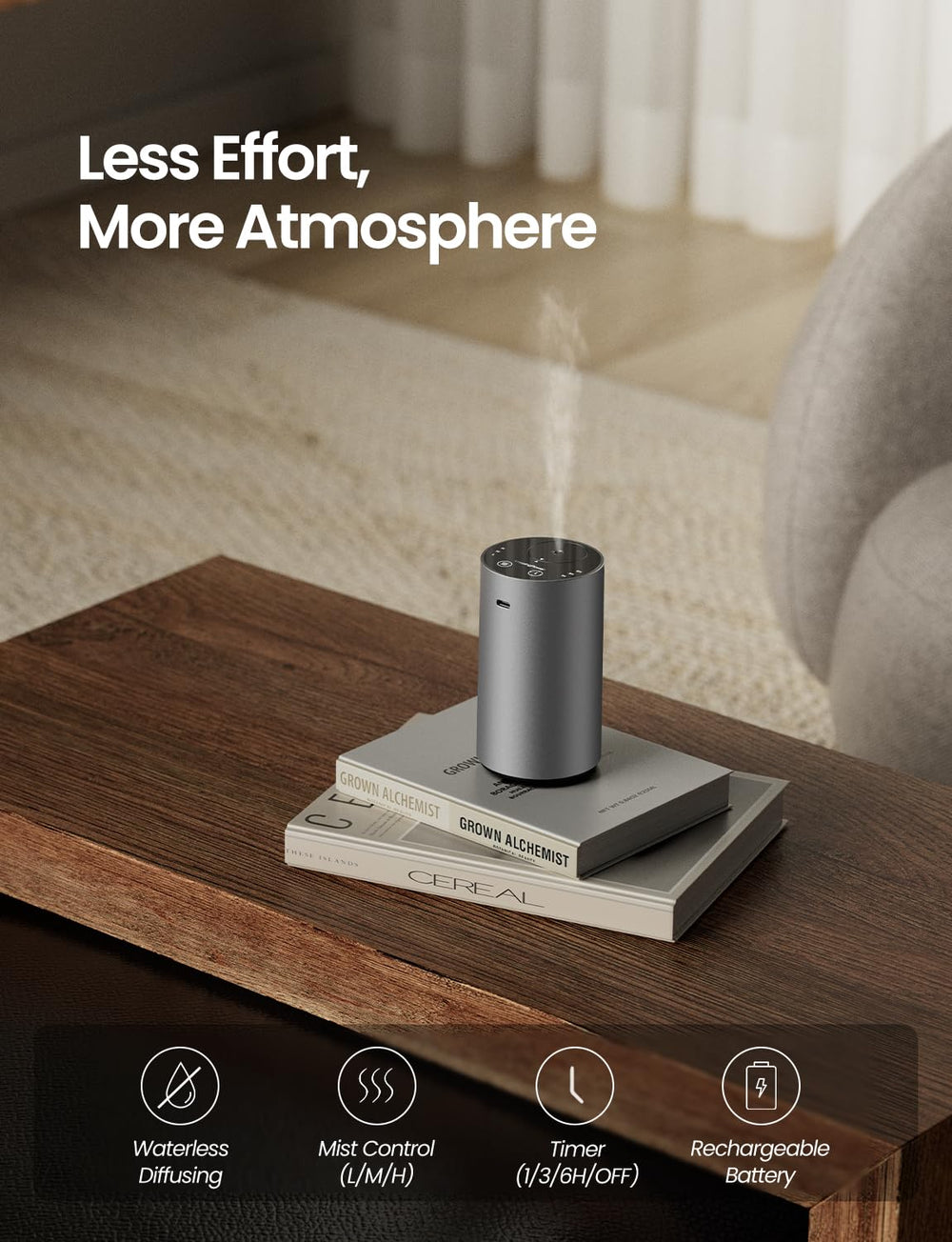 Amazing Flower waterless diffuser cylindrical metal design highlights premium durability for everyday spaces.