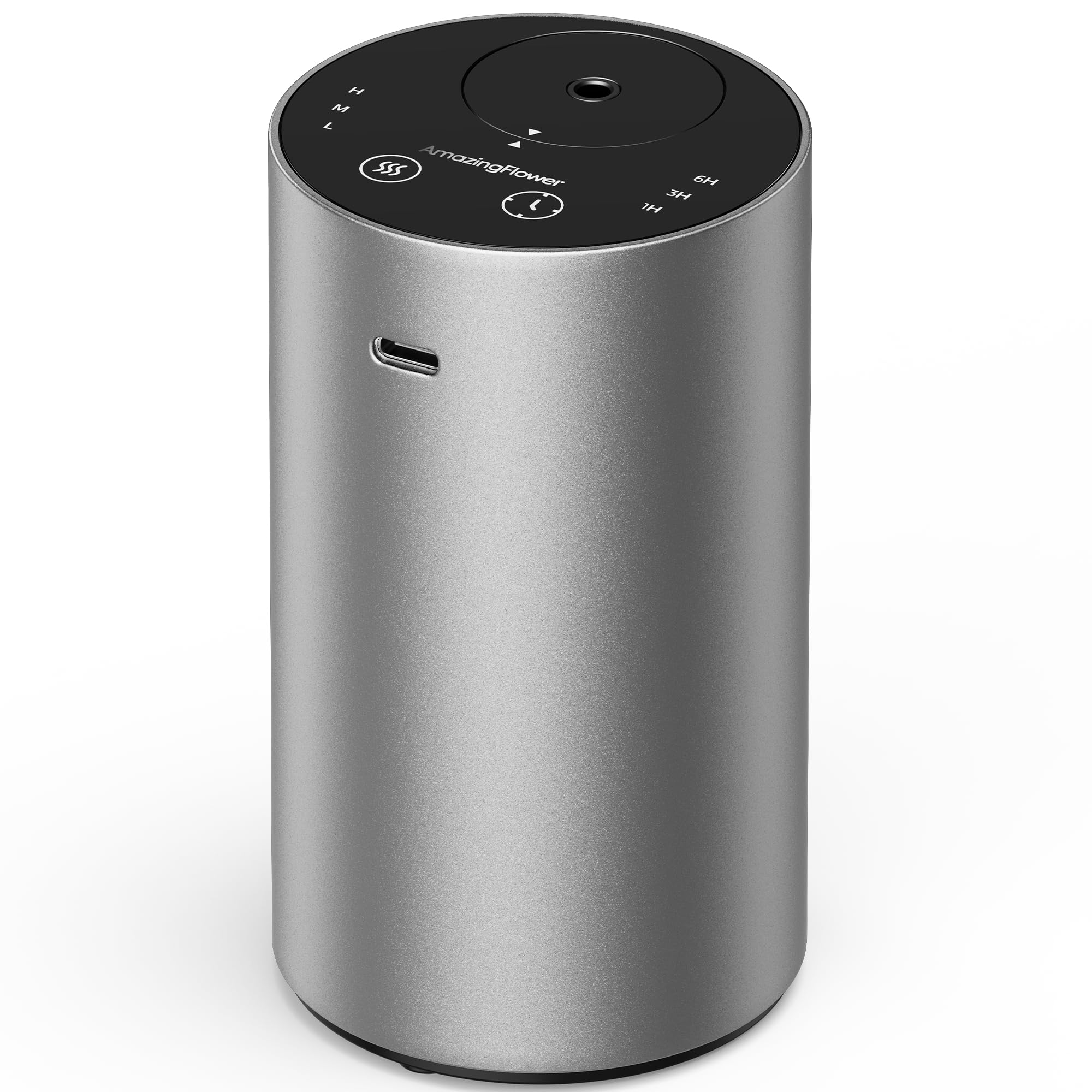 Amazing Flower waterless diffuser top view shows sleek metal body for stylish home use.