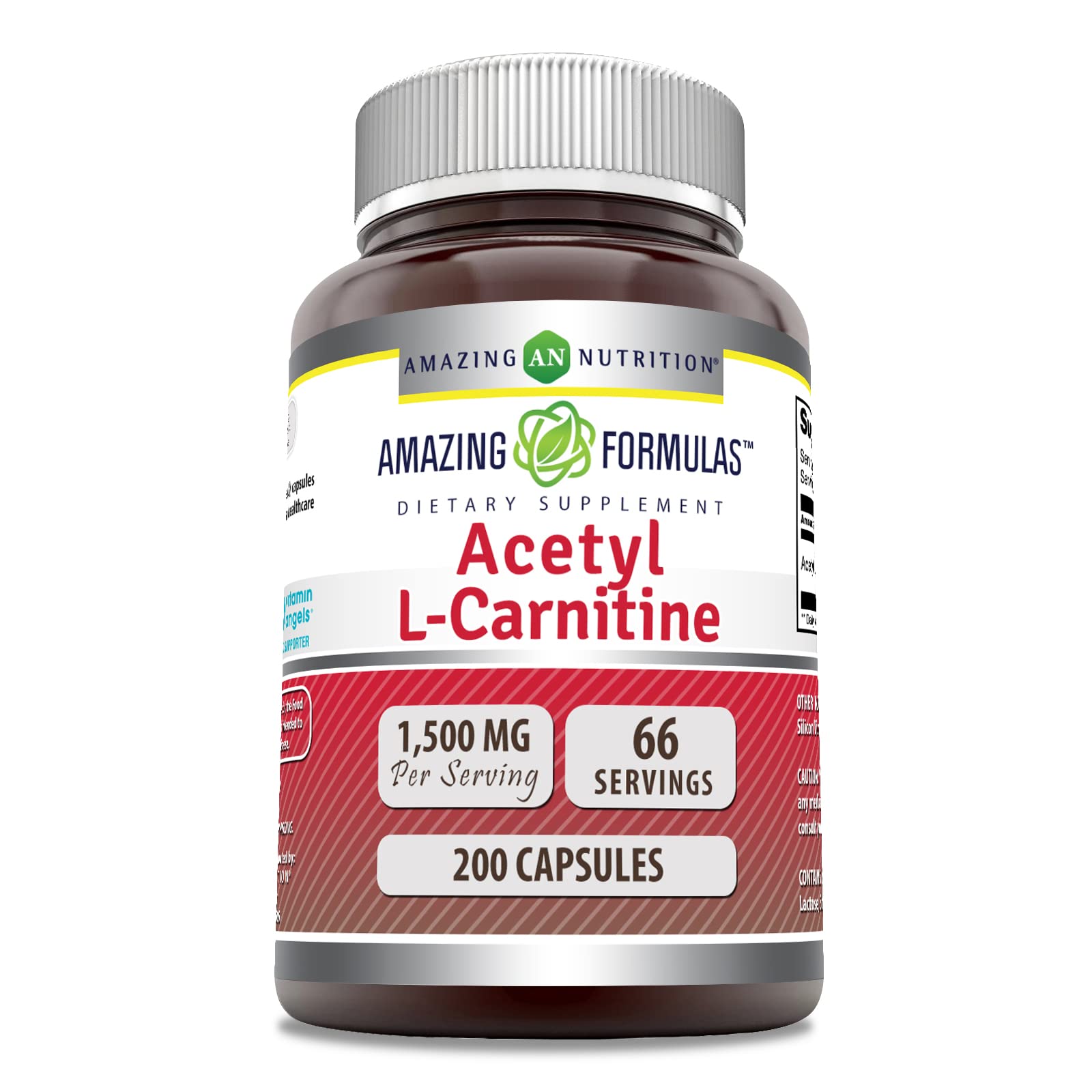 Amazing Formulas Acetyl-L-Carnitine 1500mg bottle showing premium daily energy support (visual).