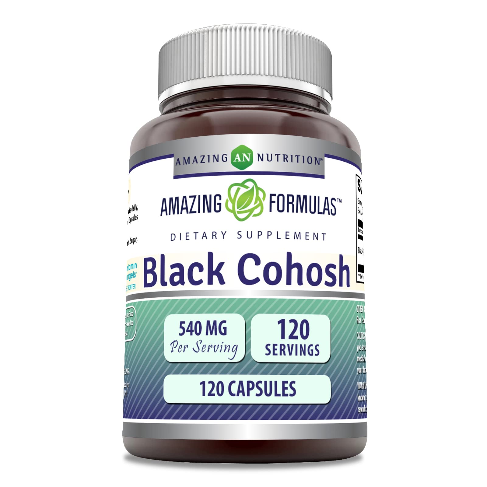 Amazing Formulas Black Cohosh capsules bottle, 540 mg per serving, for daily use.
