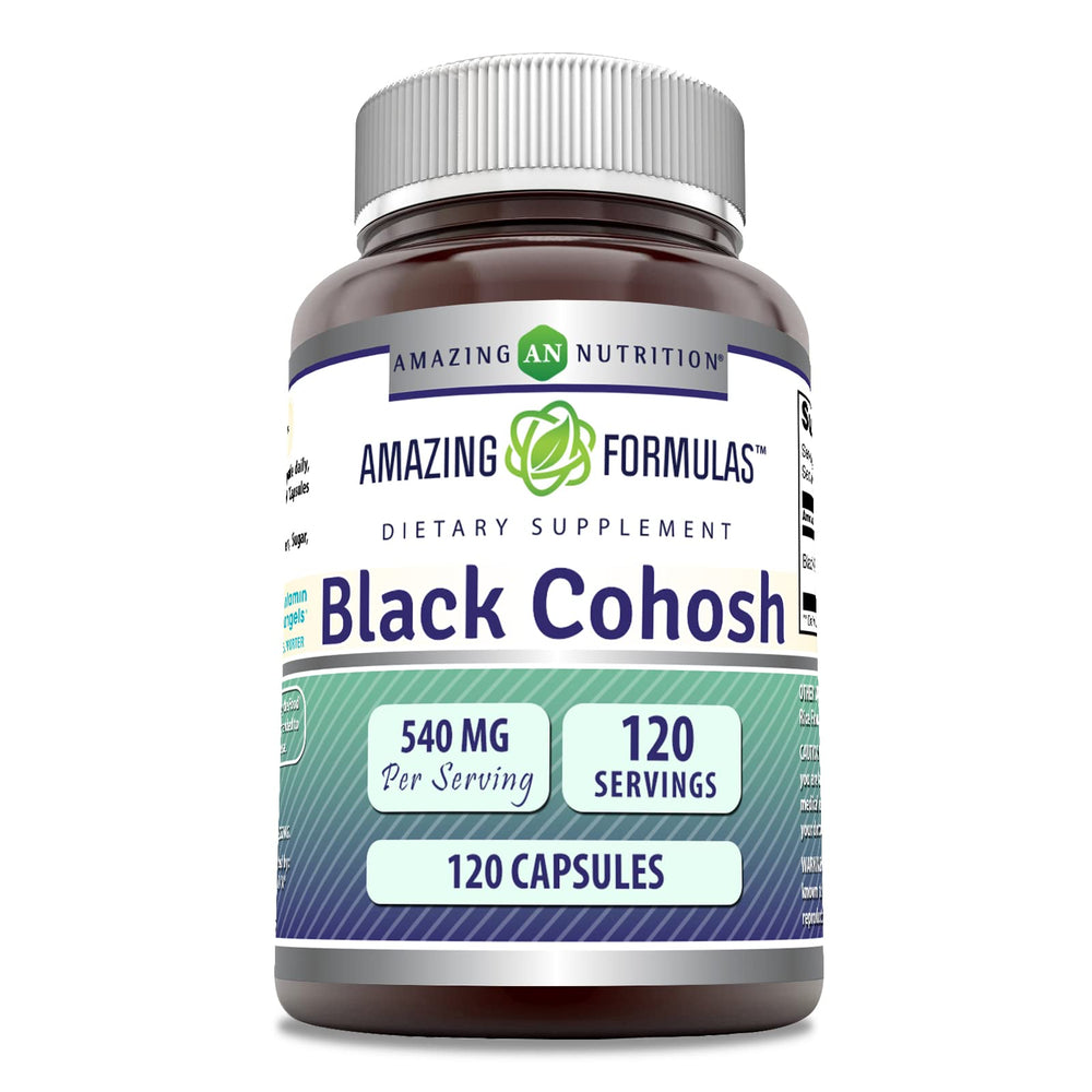 Amazing Formulas Black Cohosh capsules bottle, 540 mg per serving, for daily use.
