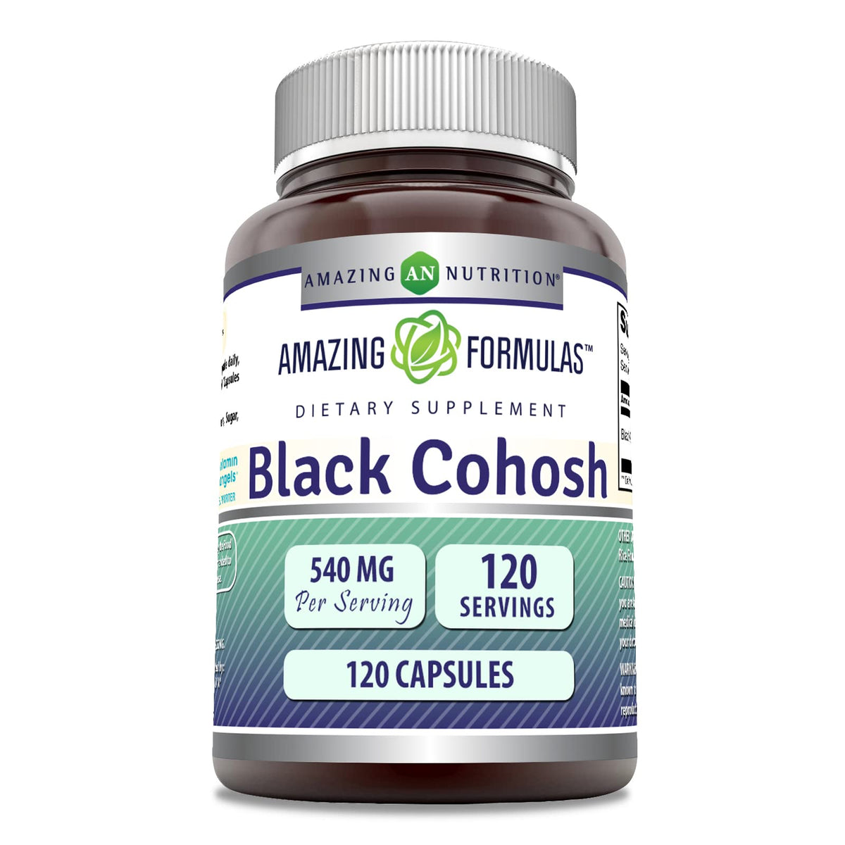 Amazing Formulas Black Cohosh capsules bottle, 540 mg per serving, for daily use.