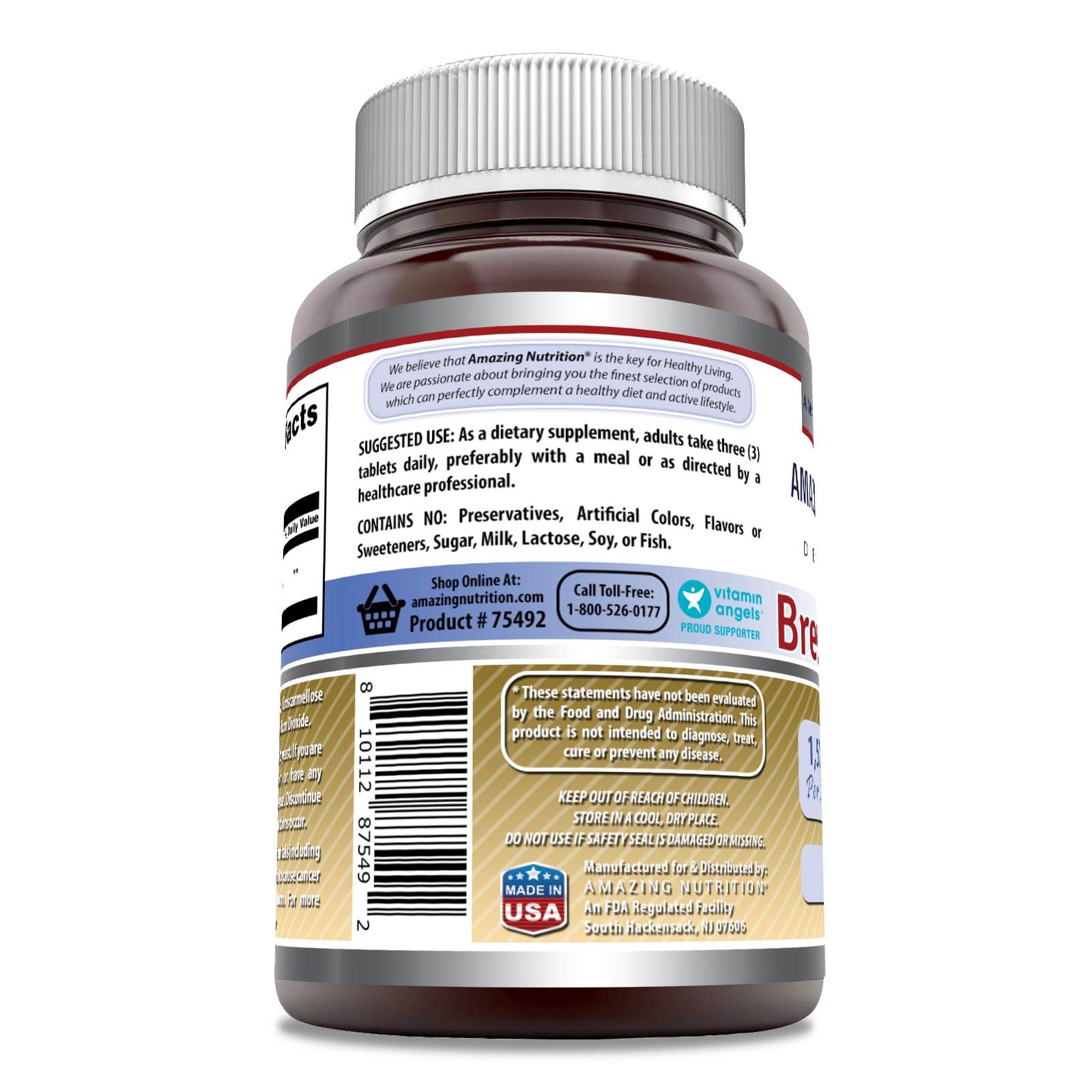 Amazing Formulas Brewers Yeast tablets close-up for easy daily intake.