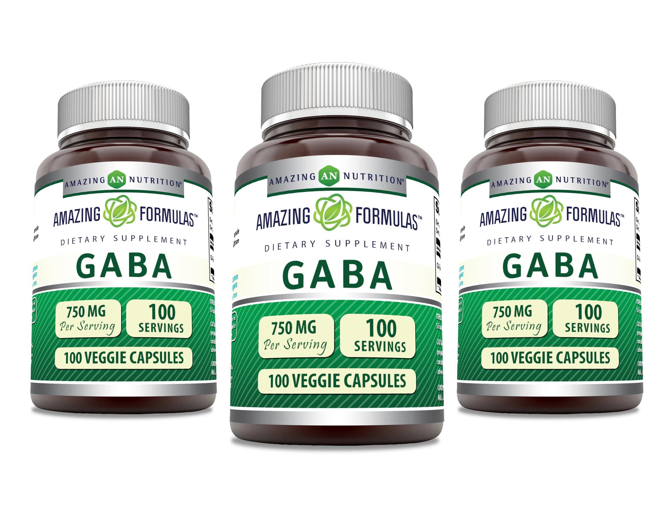 Amazing Formulas GABA bottle front showing vegan capsules for daily calm