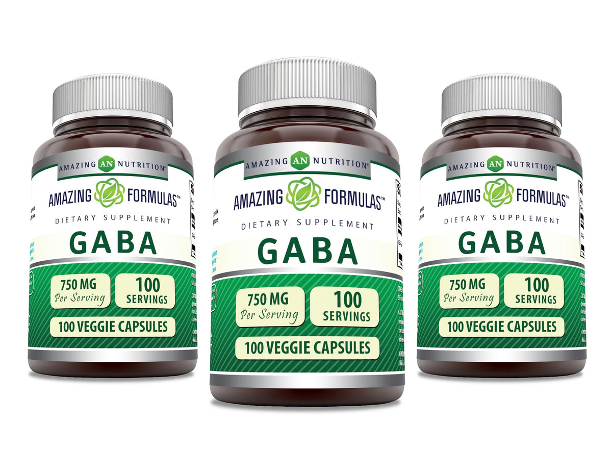 Amazing Formulas GABA bottle front showing vegan capsules for daily calm