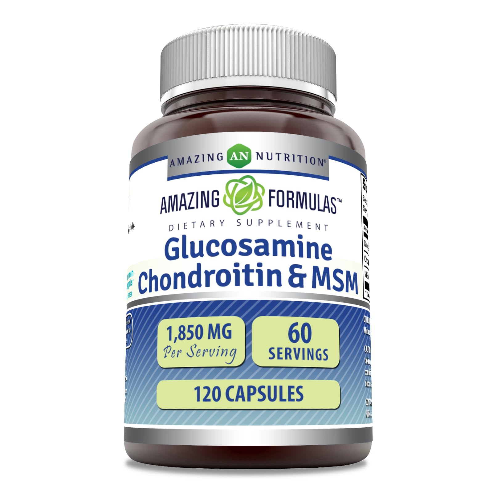 Amazing Formulas glucosamine chondroitin MSM bottle label, suggesting joint support
