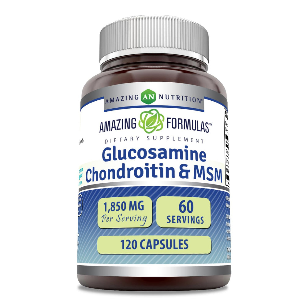 Amazing Formulas glucosamine chondroitin MSM bottle label, suggesting joint support