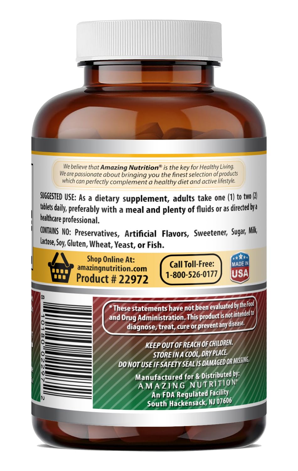 Front view of Amazing Formulas iron bottle with gluten-free and non-GMO labels.