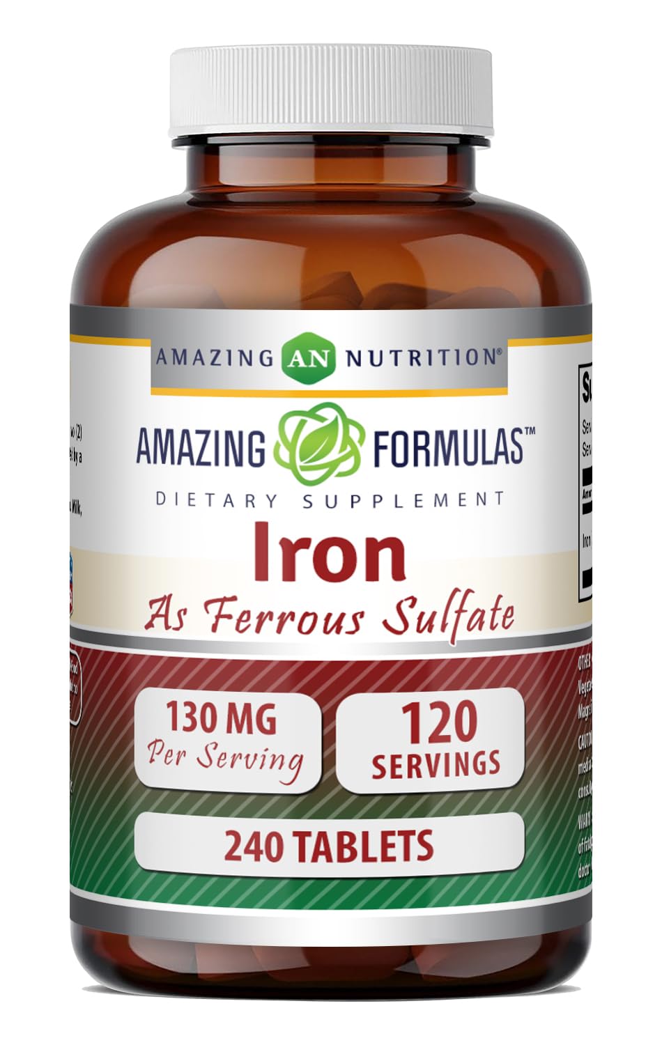 Amazing Formulas iron ferrous sulfate tablets bottle for daily iron support.