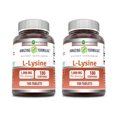 Amazing Formulas L-Lysine 1000mg tablets, gluten-free and non-GMO, ideal for daily use.