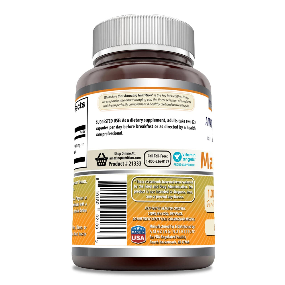 Serving-size graphic shows two capsules per serving.