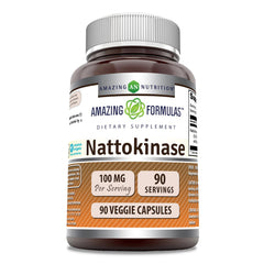 Amazing Formulas nattokinase bottle front displaying 100 mg per serving.
