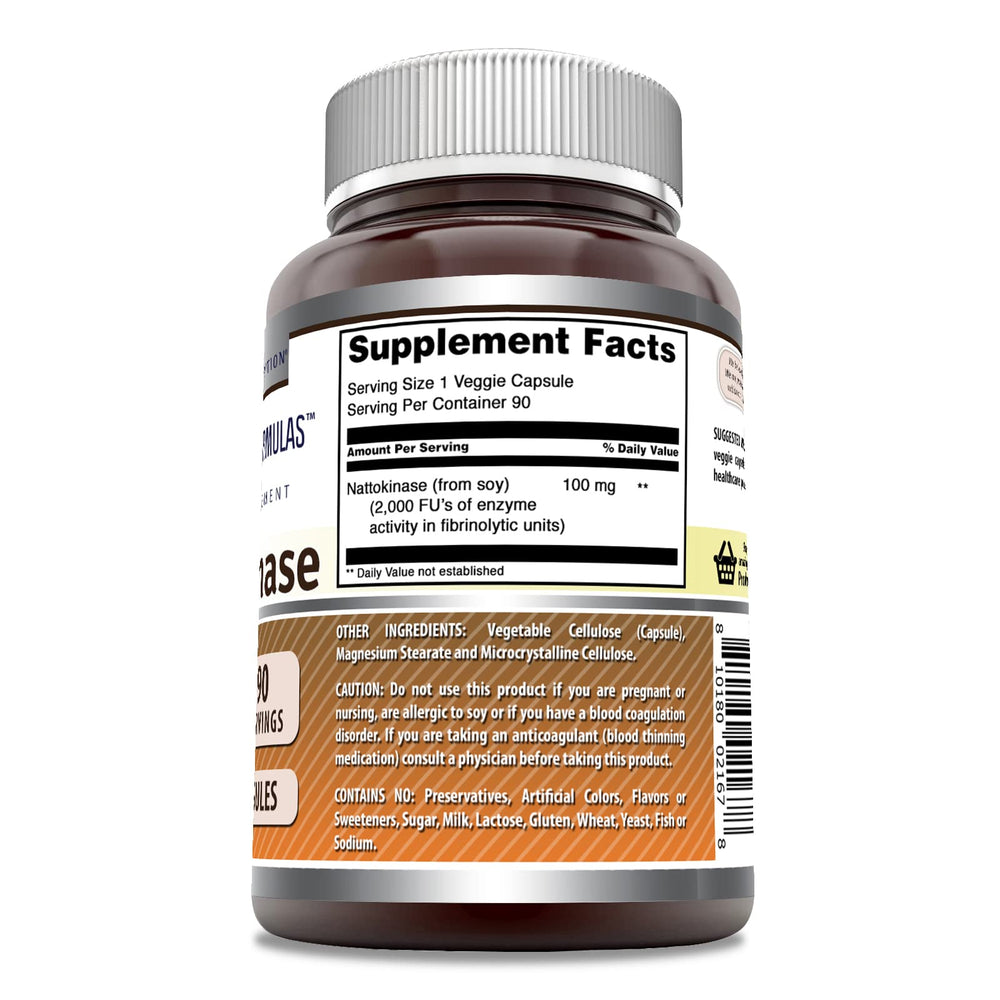 Amazing Formulas nattokinase enzyme label shows 2000 FU per serving.