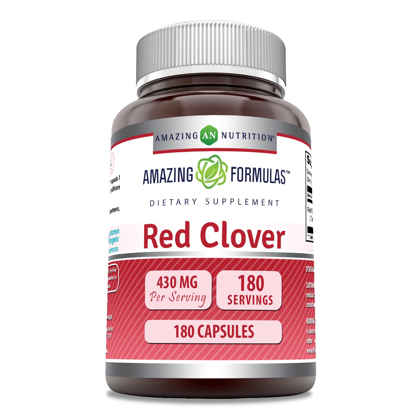 Amazing Formulas red clover bottle shows 430 mg per serving for easy strength comparison