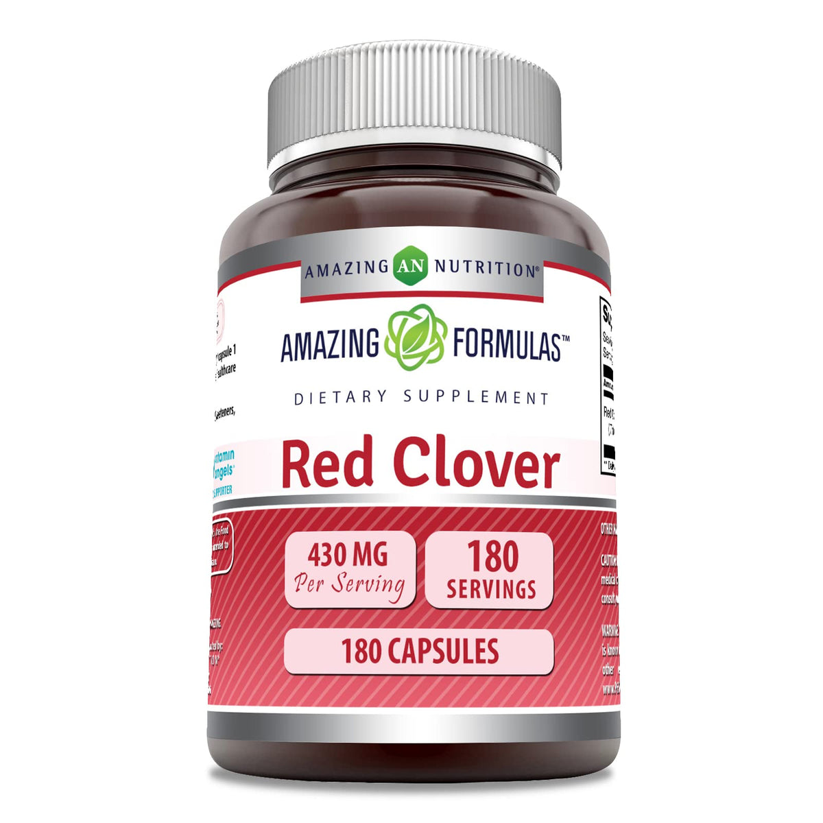 Amazing Formulas red clover bottle shows 430 mg per serving for easy strength comparison
