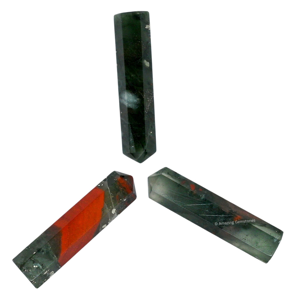 Amazing Gemstone African Bloodstone wand point display for meditation sessions.