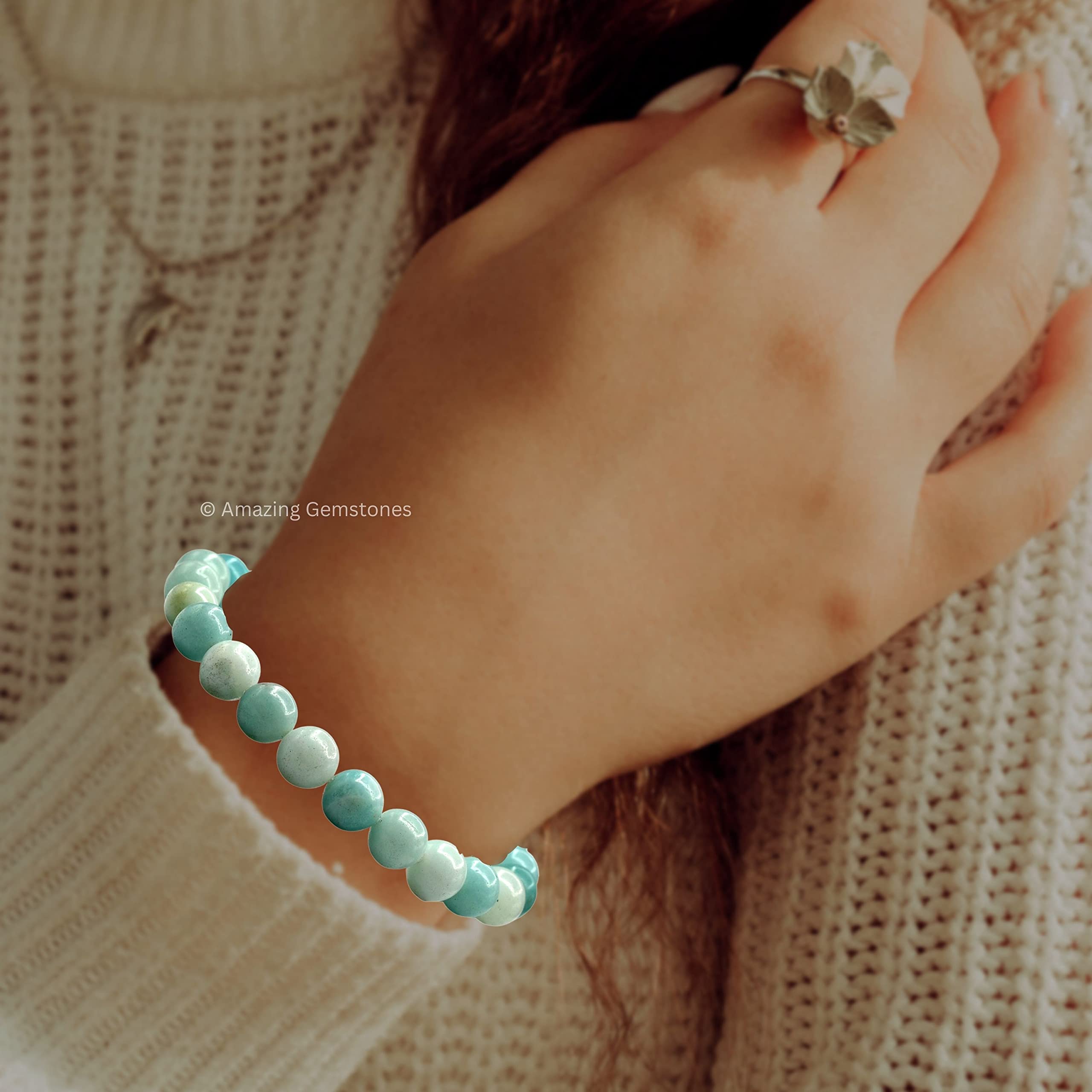 Amazing Gemstone Amazonite bracelet adjustable band fits 7–10.5 inches comfortably.